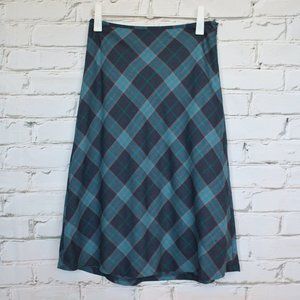 Talbots Teal Navy Plaid Wool Blend Maxi Skirt